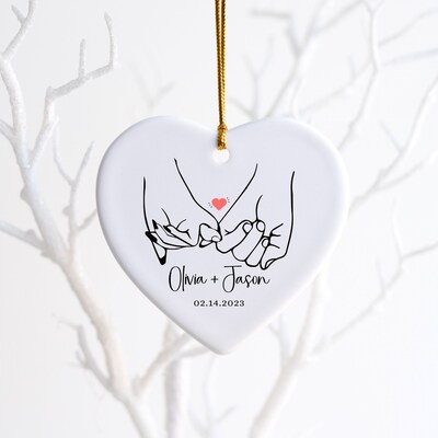 Valentines Personalized Gift for Couple Heart Ceramic Ornament